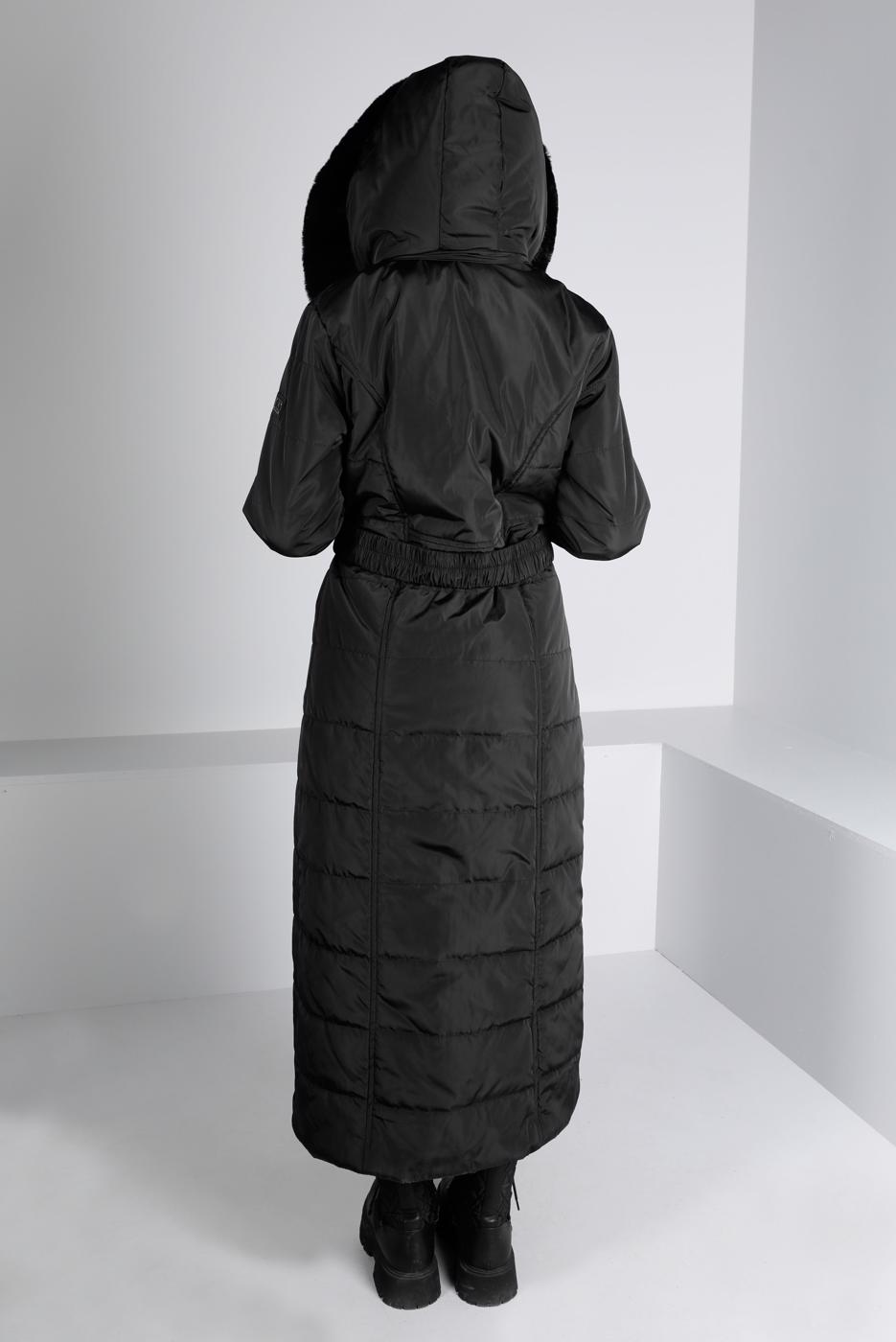 Tesettür giyim SİYAH ALVİNA KAPÜŞONLU KABAN T 90322