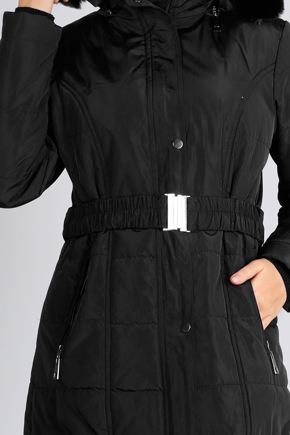 Tesettür giyim SİYAH ALVİNA KAPÜŞONLU KABAN T 90322