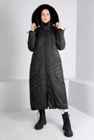Tesettür giyim SİYAH ALVİNA KAPÜŞONLU KABAN T 90324