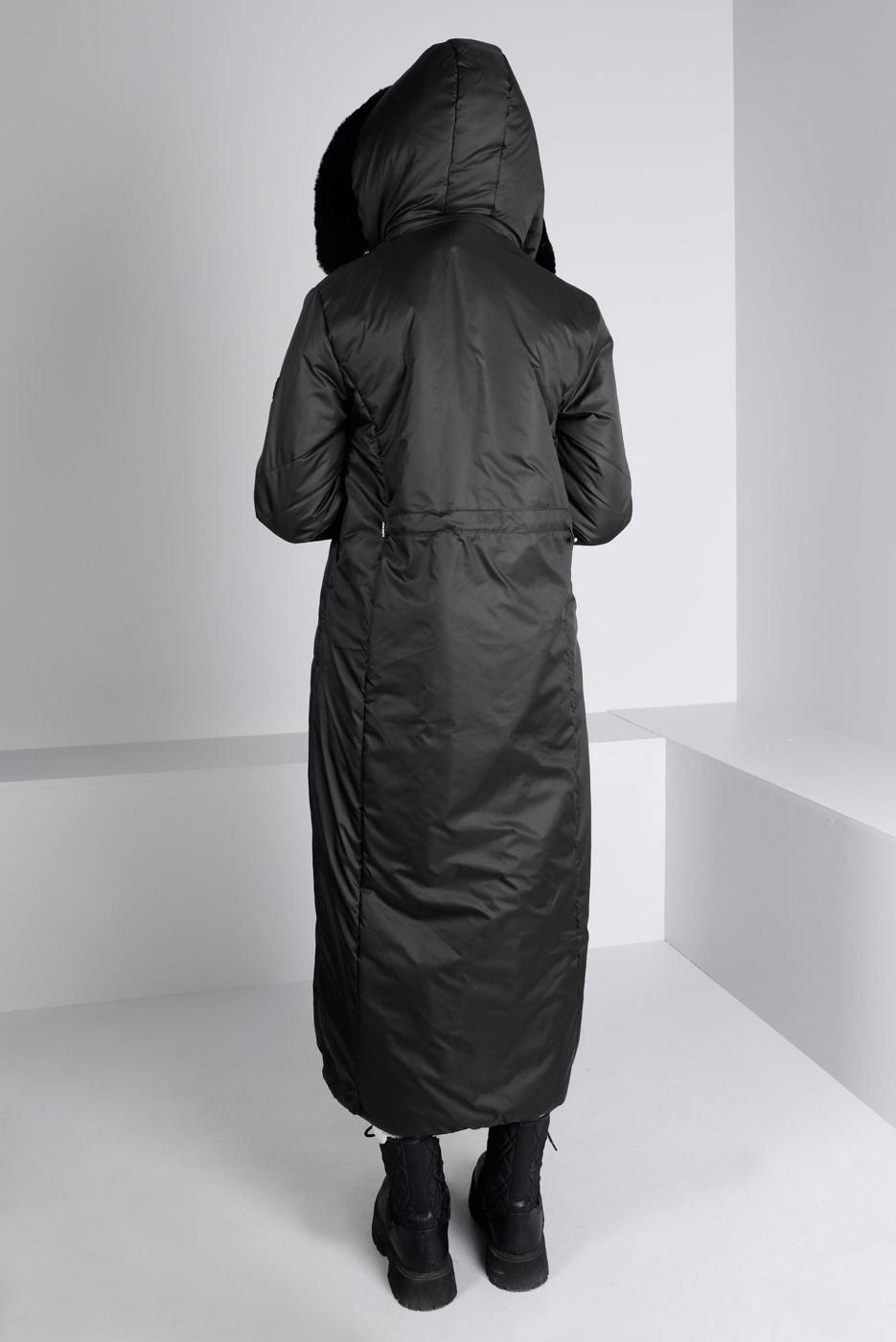 Tesettür giyim SİYAH ALVİNA KAPÜŞONLU KABAN T 90324