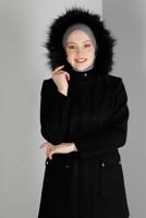 Tesettür giyim SİYAH ALVİNA KAPÜŞONLU KABAN T 90353