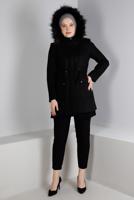 Tesettür giyim SİYAH ALVİNA KAPÜŞONLU KABAN T 90353