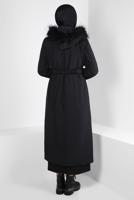 Tesettür giyim SİYAH ALVİNA KAPÜŞONLU KEMERLİ PARKA T 90370