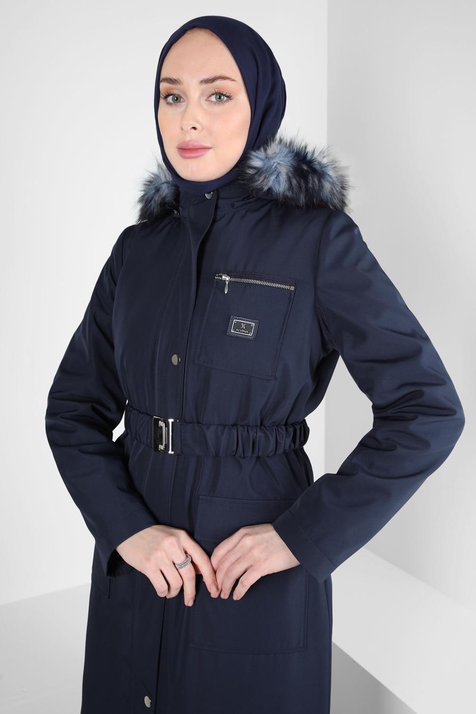 Tesettür giyim LACİVERT ALVİNA KAPÜŞONLU PARKA T 90370