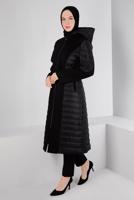 Tesettür giyim SİYAH ALVİNA KAPÜŞONLU KABAN T 90371