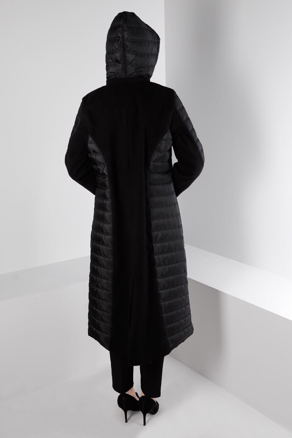 Tesettür giyim SİYAH ALVİNA KAPÜŞONLU KABAN T 90371