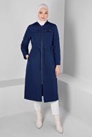 Tesettür giyim LACİVERT ALVİNA BELİ BÜZGÜLÜ PARKA T 90374