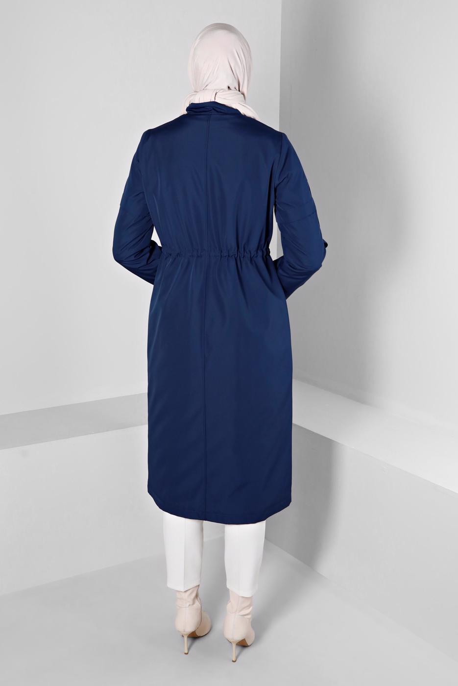 Tesettür giyim LACİVERT ALVİNA BELİ BÜZGÜLÜ PARKA T 90374