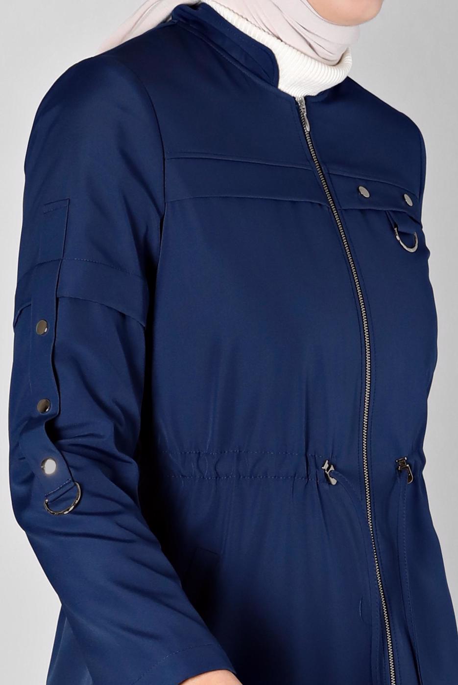 Tesettür giyim LACİVERT ALVİNA BELİ BÜZGÜLÜ PARKA T 90374