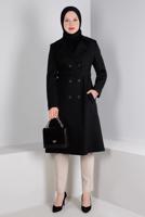Tesettür giyim SİYAH ALVİNA KEMERLİ KABAN T 90382