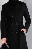 Tesettür giyim SİYAH ALVİNA KEMERLİ KABAN T 90382