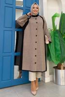 Tesettür giyim SİYAH DESENLİ DÜĞMELİ TRİKO HIRKA 9136