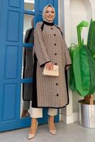 Tesettür giyim SİYAH DESENLİ DÜĞMELİ TRİKO HIRKA 9136