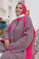 Hijab clothing FUCHSIA PATTERNED BUTTONED KNITWEAR CARDIGAN 9136