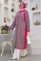 Hijab clothing FUCHSIA PATTERNED BUTTONED KNITWEAR CARDIGAN 9136