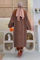 Tesettür giyim TABA DESENLİ DÜĞMELİ TRİKO HIRKA 9136