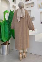 Tesettür giyim VİZON DESENLİ DÜĞMELİ TRİKO HIRKA 9136