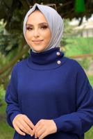 Tesettür giyim LACİVERT DÜĞME DETAYLI BOĞAZLI TRİKO KAZAK 6412 