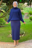Tesettür giyim LACİVERT DÜĞME DETAYLI BOĞAZLI TRİKO KAZAK 6412 