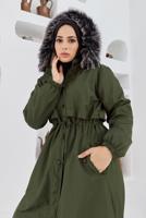 Vêtements hijab KAKI MANTEAU À CAPUCHE TAILLE SMOCKÉE 5013