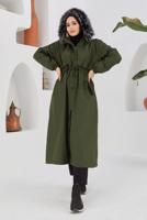 Vêtements hijab KAKI MANTEAU À CAPUCHE TAILLE SMOCKÉE 5013