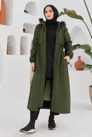 Vêtements hijab KAKI MANTEAU À CAPUCHE TAILLE SMOCKÉE 5013