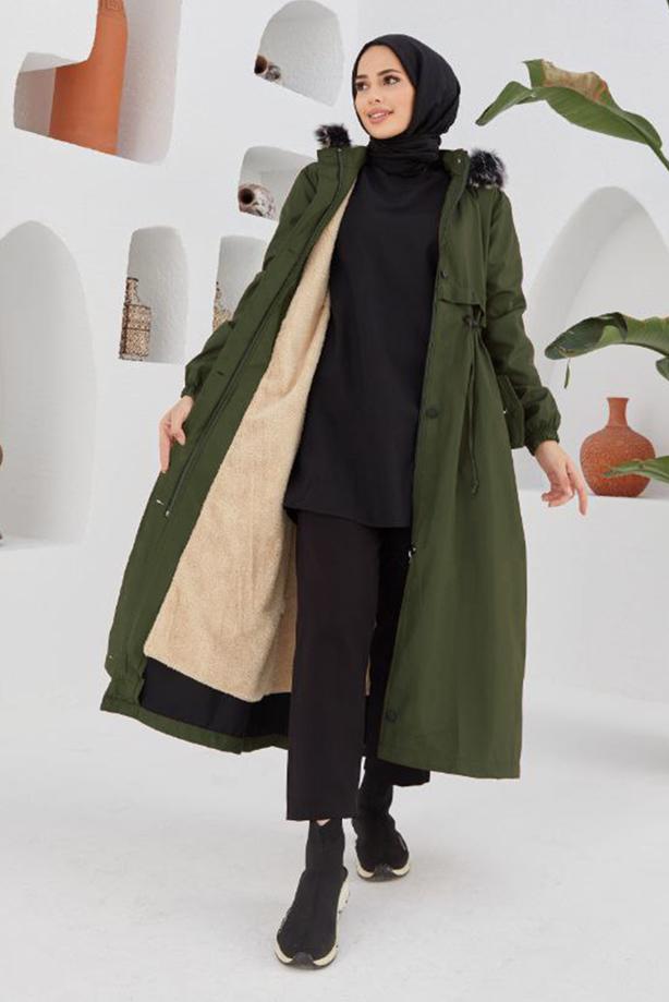 Vêtements hijab  SMOCKING WAIST HOODED COAT 5013  - TRENDTESETTÜR