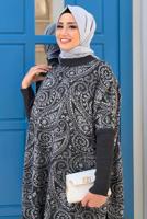 Tesettür giyim GRİ YIRTMAÇLI DESENLİ PANÇO 44112