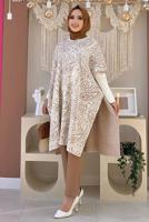 Tesettür giyim EKRU YIRTMAÇLI DESENLİ PANÇO 44112