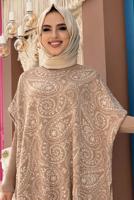 Tesettür giyim TABA YIRTMAÇLI DESENLİ PANÇO 44112