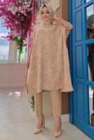 Tesettür giyim TABA YIRTMAÇLI DESENLİ PANÇO 44112