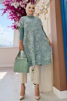 Tesettür giyim YEŞİL YIRTMAÇLI DESENLİ PANÇO 44112