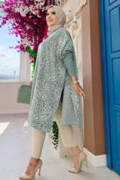 Tesettür giyim YEŞİL YIRTMAÇLI DESENLİ PANÇO 44112