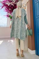 Tesettür giyim YEŞİL YIRTMAÇLI DESENLİ PANÇO 44112