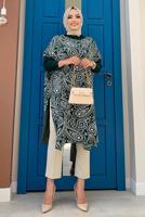 Hijab clothing GREEN PATTERNED PONCHO WITH SLITS 44112