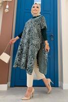 Hijab clothing GREEN PATTERNED PONCHO WITH SLITS 44112