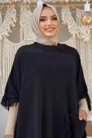 Tesettür giyim SİYAH PÜSKÜLLÜ TRİKO PANÇO 51112	