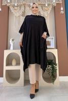 Tesettür giyim SİYAH PÜSKÜLLÜ TRİKO PANÇO 51112	