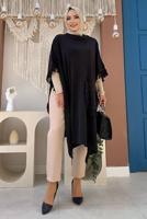 Tesettür giyim SİYAH PÜSKÜLLÜ TRİKO PANÇO 51112	