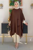 Tesettür giyim KAHVE PÜSKÜLLÜ TRİKO PANÇO 51112	