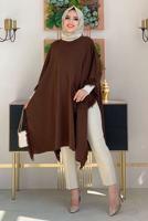 Tesettür giyim KAHVE PÜSKÜLLÜ TRİKO PANÇO 51112	