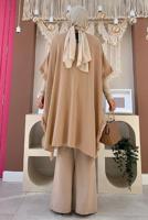 Tesettür giyim TABA PÜSKÜLLÜ TRİKO PANÇO 51112	