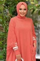 Tesettür giyim KIRMIZI PÜSKÜLLÜ TRİKO PANÇO 51112	