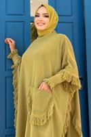 Tesettür giyim YEŞİL PÜSKÜLLÜ TRİKO PANÇO 51112	