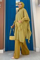 Tesettür giyim YEŞİL PÜSKÜLLÜ TRİKO PANÇO 51112	