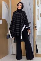 Tesettür giyim SİYAH EKOSE DESEN TRİKO PANÇO 71222	