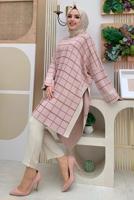 Tesettür giyim PUDRA EKOSE DESEN TRİKO PANÇO 71222	