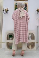 Tesettür giyim PUDRA EKOSE DESEN TRİKO PANÇO 71222	