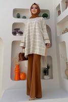 Hijab clothing BEIGE PLAID PATTERN KNITWEAR PONCHO 71222 