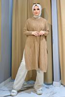 Tesettür giyim TABA KENDİNDEN DESENLİ TRİKO PANÇO 83112	